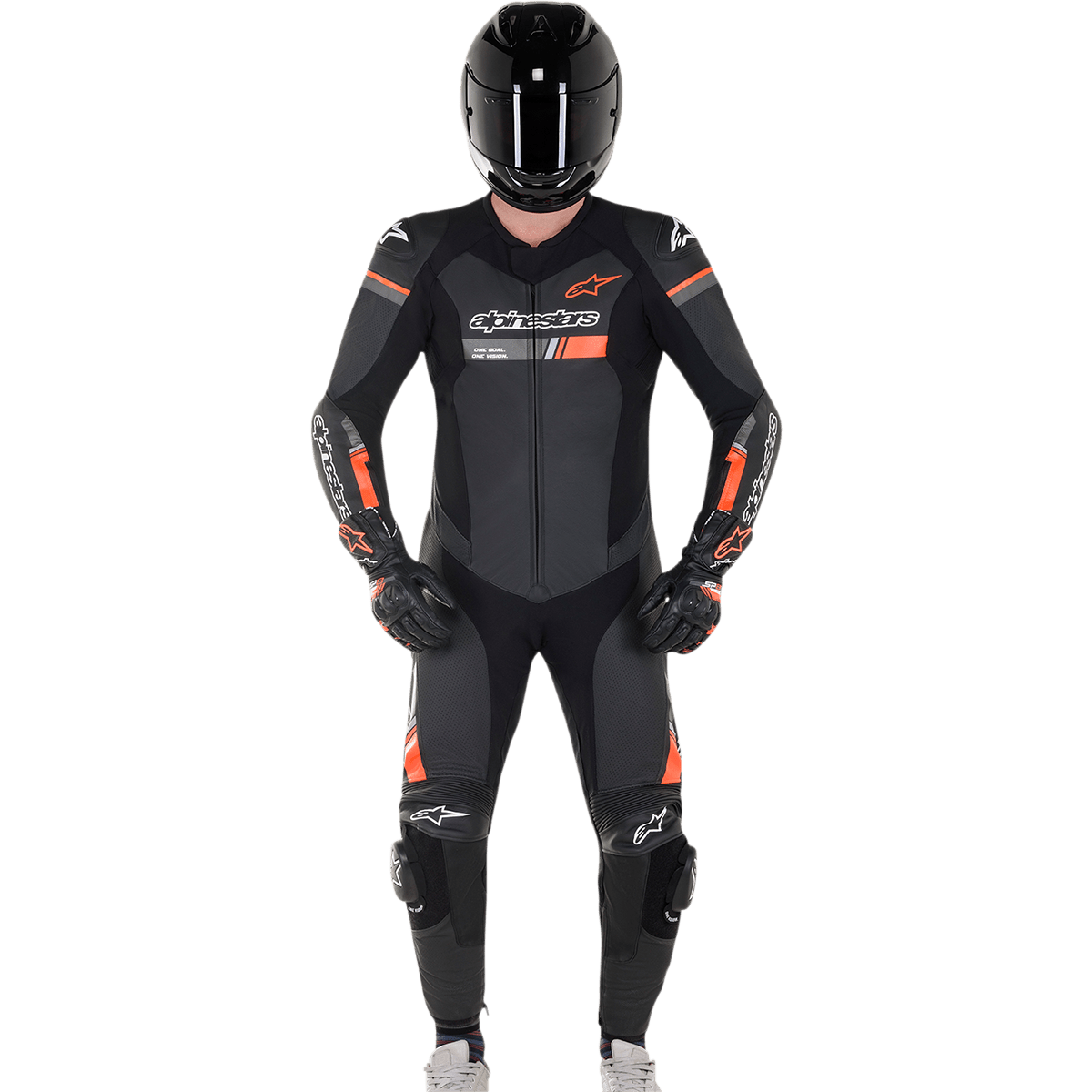 GP Force Chaser 1-Piece Leather Suit - Black/Red Fluorescent