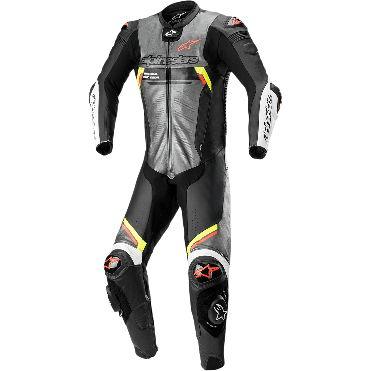 Missile Ignition v2 1-Piece Suit - Metallic Gray/Black/Yellow/Red Fluorescent