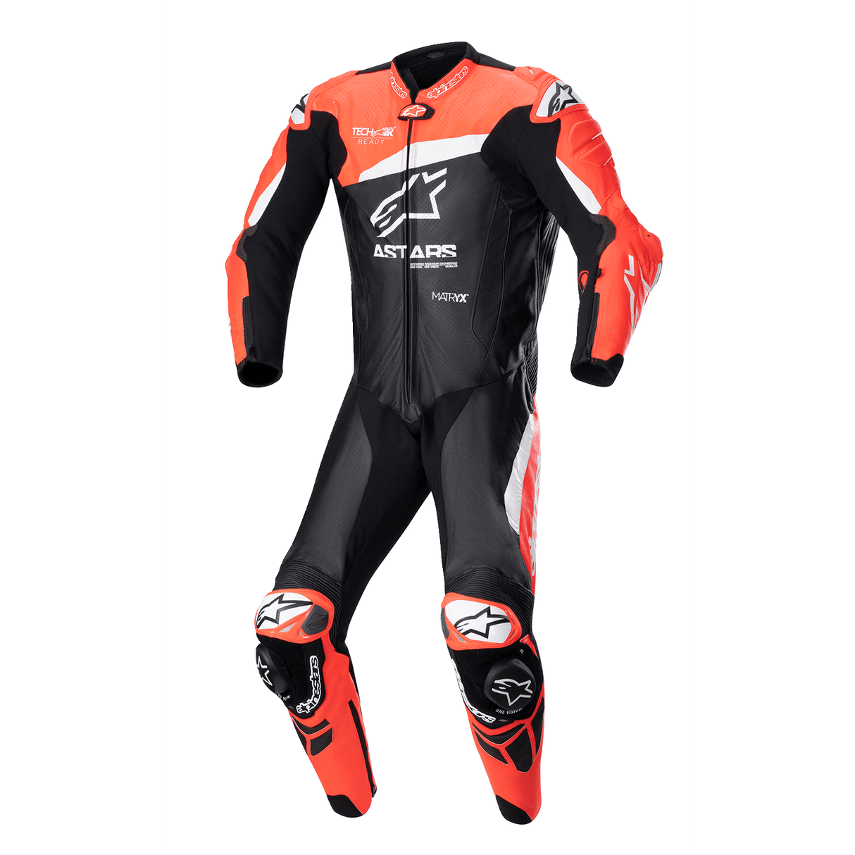 GP Plus v4 Leather Suit - Black/Red Fluo/White