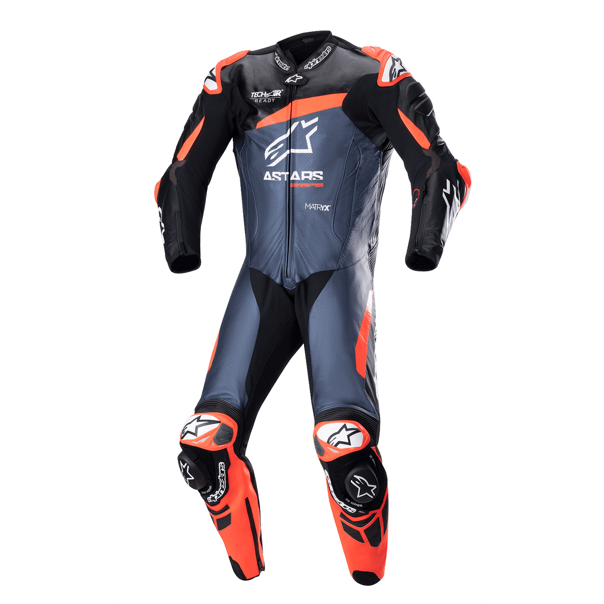 GP Plus v4 Leather Suit - Black/Red Fluo/Blue