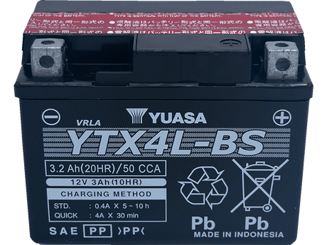 YUASA Battery - YTX4L-BS YUAM62X4BIND - Moto Shop Service