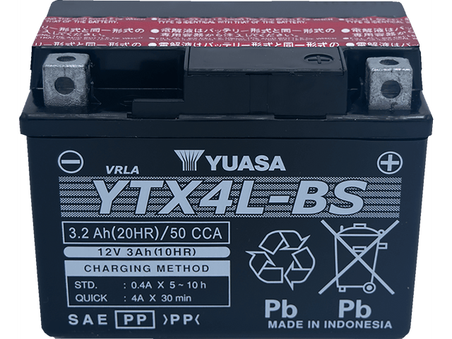 YUASA Battery - YTX4L-BS YUAM62X4BIND - Moto Shop Service