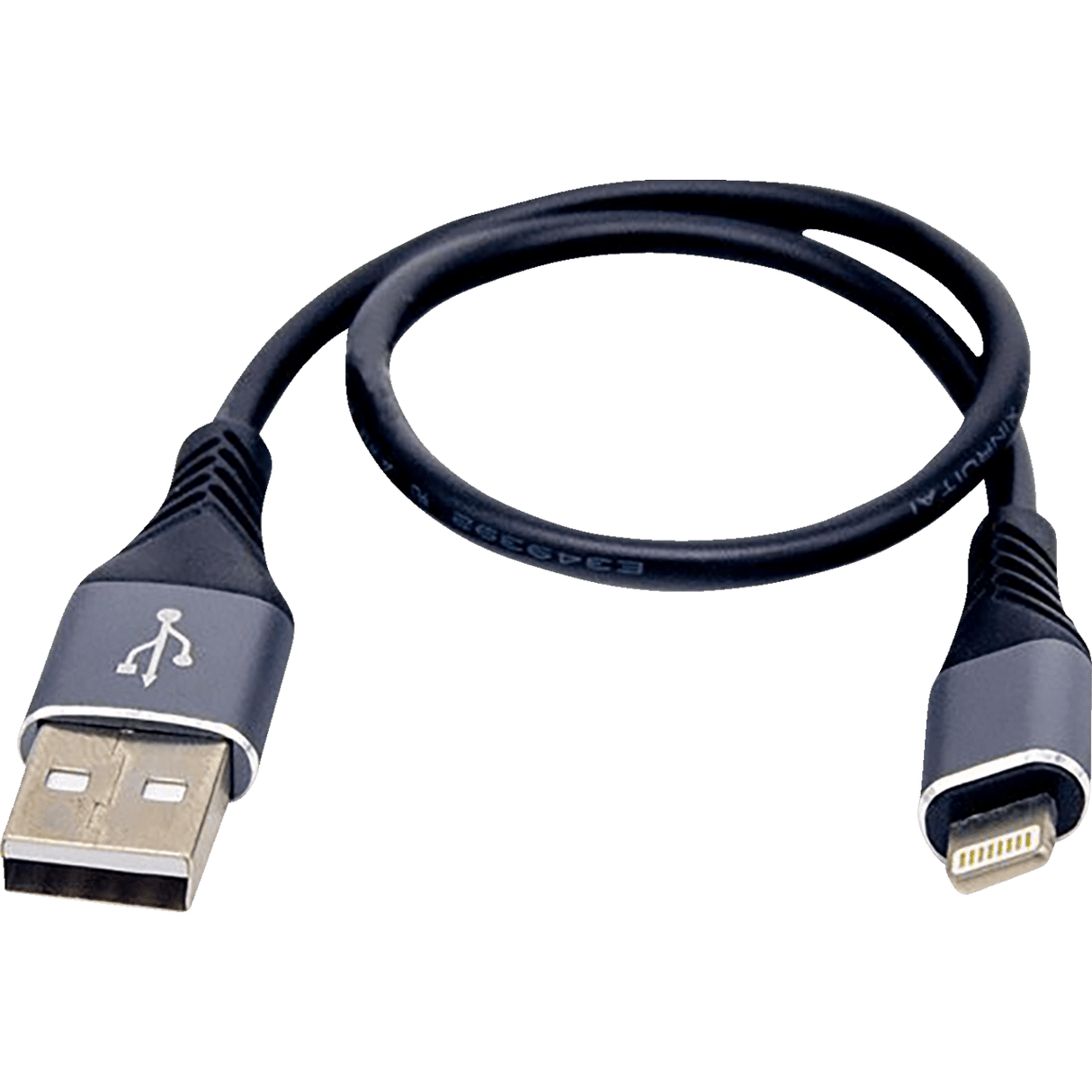 Male USB to Male Lightning Cable - Phone - Charger - 12" - Black/Gray RPUSBLHT12