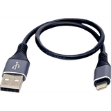 Male USB to Male Lightning Cable - Phone - Charger - 12" - Black/Gray RPUSBLHT12