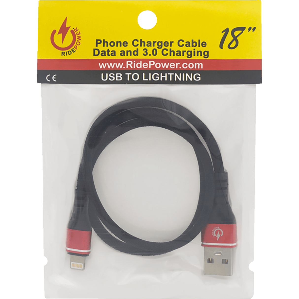 Male USB to Male Lightning Cable - Phone - Charger - 18" - Black/Red RPUSBLHT18