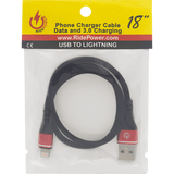 Male USB to Male Lightning Cable - Phone - Charger - 18" - Black/Red RPUSBLHT18