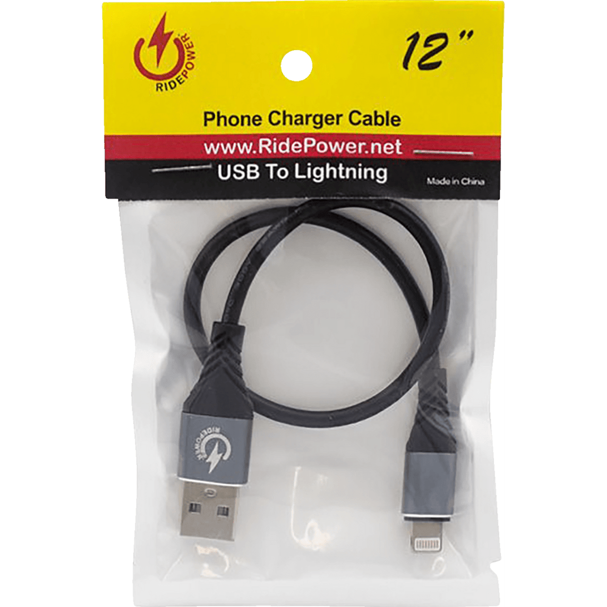 Male USB to Male Lightning Cable - Phone - Charger - 12" - Black/Gray RPUSBLHT12