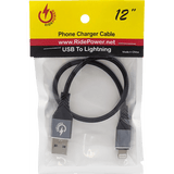 Male USB to Male Lightning Cable - Phone - Charger - 12" - Black/Gray RPUSBLHT12