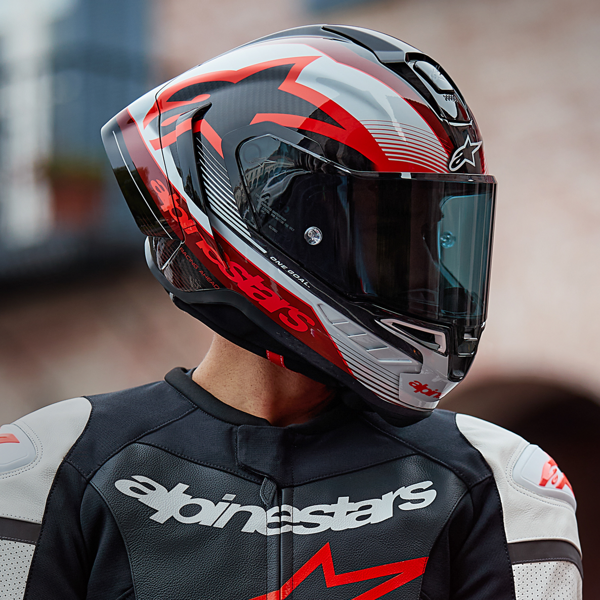 ALPINESTARS Supertech R10 Helmet - Team - Black/Carbon Red/Gloss White - Medium 8200224-1352-M