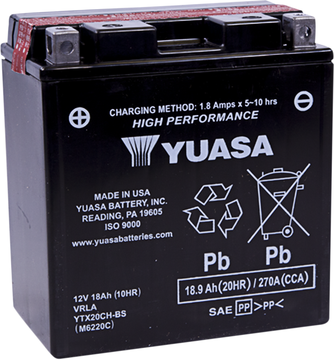 YUASA AGM Battery - YTX20CH-BS .82 L YUAM6220C - Moto Shop Service