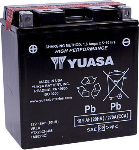 YUASA AGM Battery - YTX20CH-BS .82 L YUAM6220C - Moto Shop Service