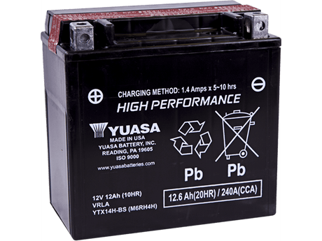 YUASA AGM Battery - YTX14H-BS .69L YUAM6RH4H - Moto Shop Service