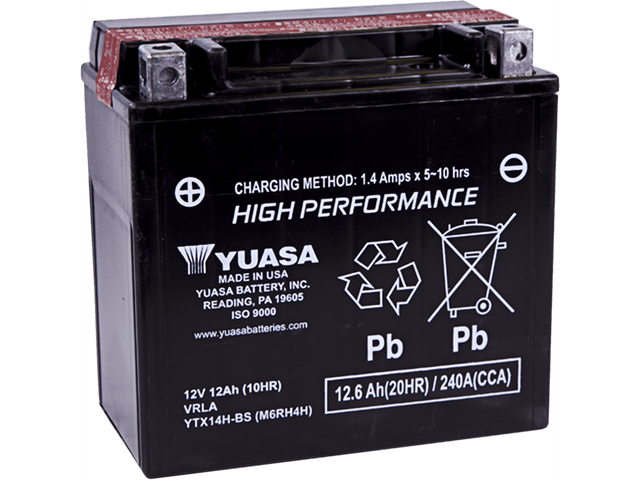 YUASA AGM Battery - YTX14H-BS .69L YUAM6RH4H - Moto Shop Service