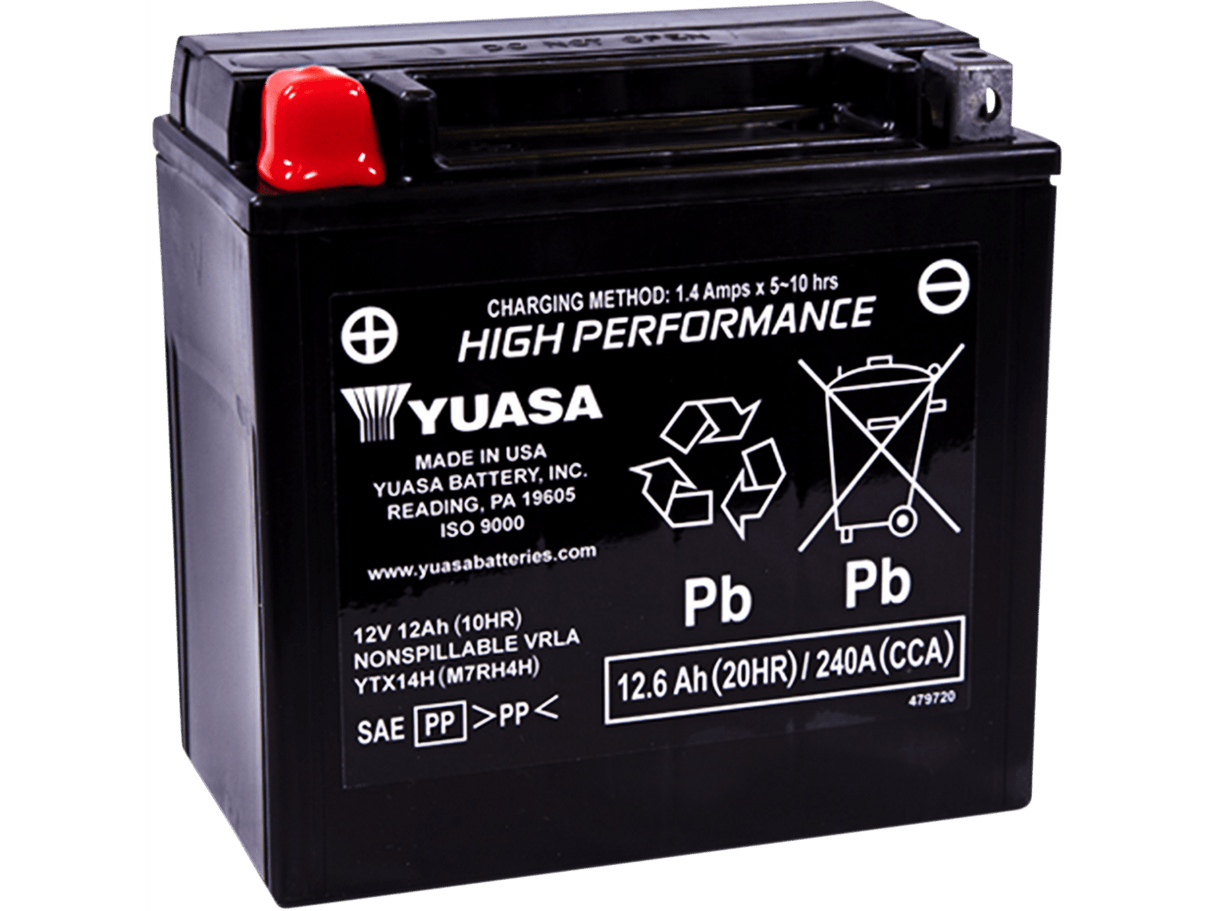 YUASA AGM Battery - YTX14H YUAM7RH4H - Moto Shop Service