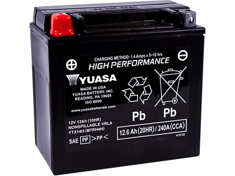 YUASA AGM Battery - YTX14H YUAM7RH4H - Moto Shop Service