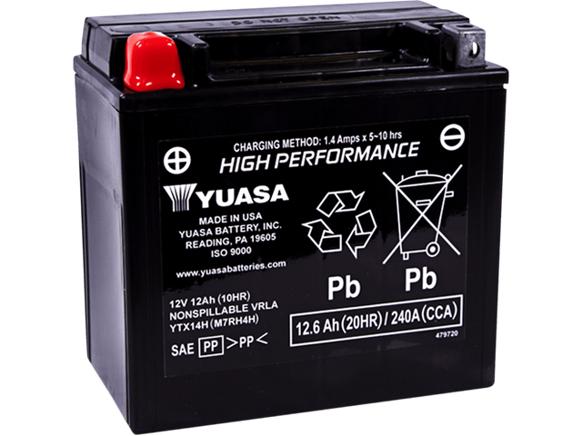 YUASA AGM Battery - YTX14H YUAM7RH4H - Moto Shop Service