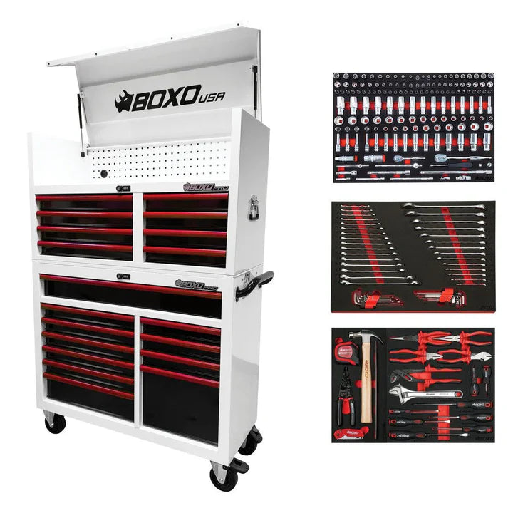 Pro Series | 45" 19-Drawer Rolling Toolbox | Black and Red