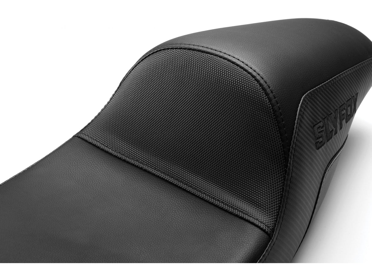 Slyfox Seat - Black Logo - Smooth Vinyl - Carbon Fiber - Dyna '06-'17